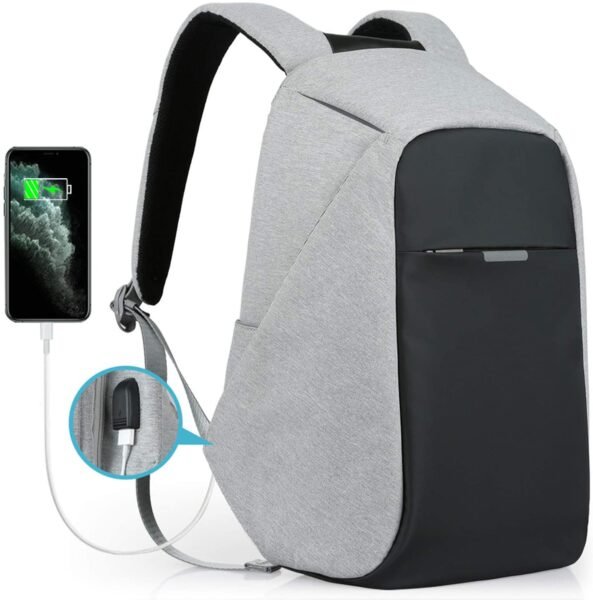 Anti Theft Backpack With USB Charging Port Grey Shopznowpk