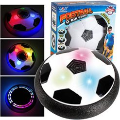 Floating Football, Indoor Outdoor Air Powered Electric Soccer, Soft Foam Ball Game Toy Training Football Disc Hover Ball Fun Board Game with Foam Bumper, LED Light for Kids Children