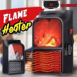 Portable mini electric heater, plug-in air heater, wall heater, flame stove, home fan, LED display with remote control 1000watts