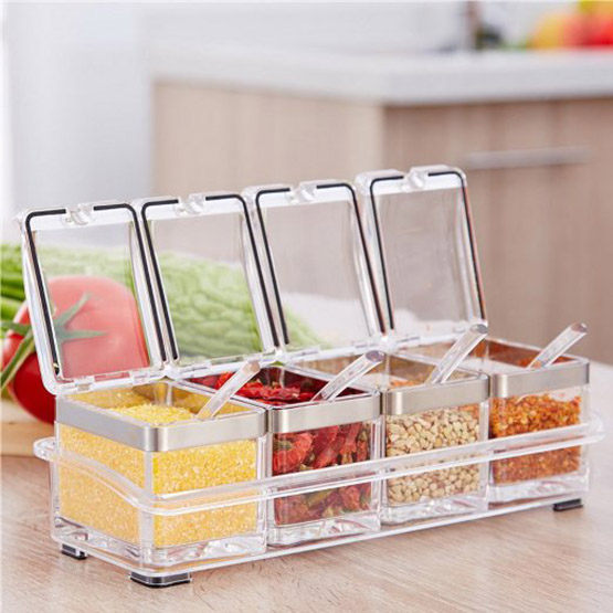 Transparent Condiment Organizer - Acrylic Spice Box with Spoons and Lids -  Multifunctional Kitchen Storage (Big) - Yahoo Shopping