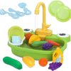 Kitchen Sink Toys Set for Kids, Frog Model Kids Electric Dishwasher with Running Water, Automatic Water Cycle System, Washing Vegetables