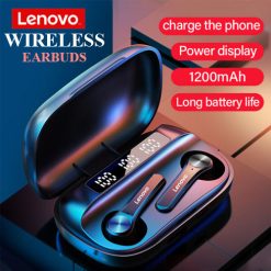 Lenovo QT81 TWS Earphones Bluetooth 5.0 Earphone LED Power Display 1200mAh HiFi Stereo Bass Waterproof Sport Headset Headphone with Mic - Black (1)
