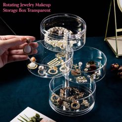 Rotating Jewelry Makeup Storage Box Transparent (2)
