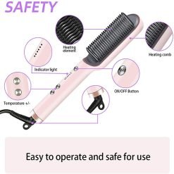 Hair Straightening Hot Brush 25s Fast Ceramic PTC Heating Smoothing Brush 5 Levels Adjustable