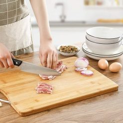 Wooden Kitchen Chopping Cutting Board with Handle With Steel Metal Knife (24 x 34Cm) (1)