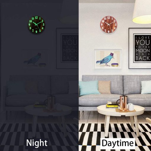 Luminous Wall Clock Wooden Silent Non-ticking Kitchen Wall clocks With Night Lights 30x30x3.5cm