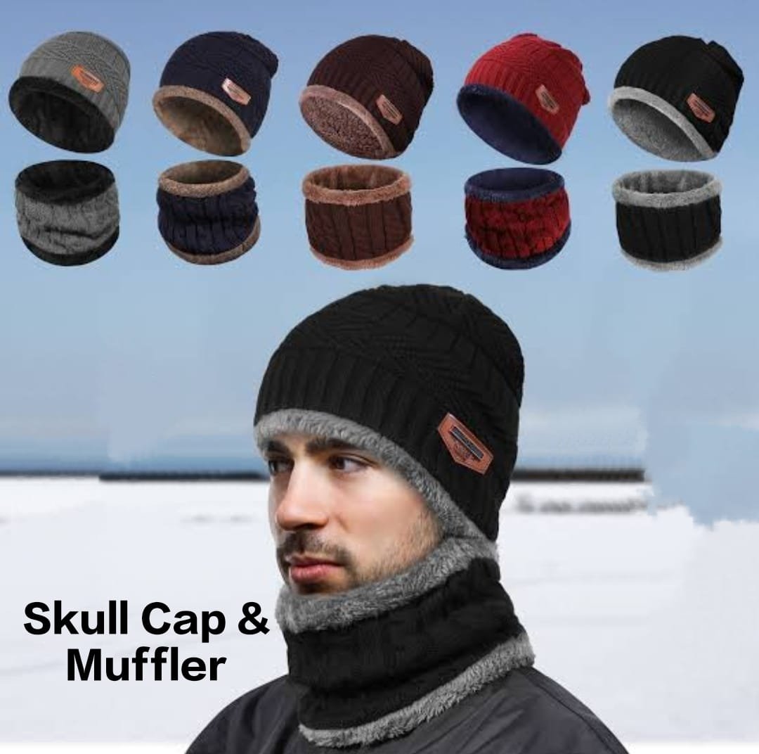 Unisex Woolen Cap Paired With Neck Muffler Neck Warmer Set Unisex Woolen Cap Paired With Neck Muffler Neck Warmer Set