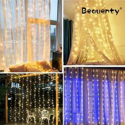 Window Curtain String Light 300 LED 8 Lighting Modes USB Powered Waterproof Fairy String Lights Wedding Party Home Garden Bedroom Outdoor Indoor Wall Christmas Decorations (Warm White)