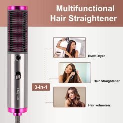 Ionic Hair Straightener Brush Round Hot-Air Hair Dryer and Straightening Comb