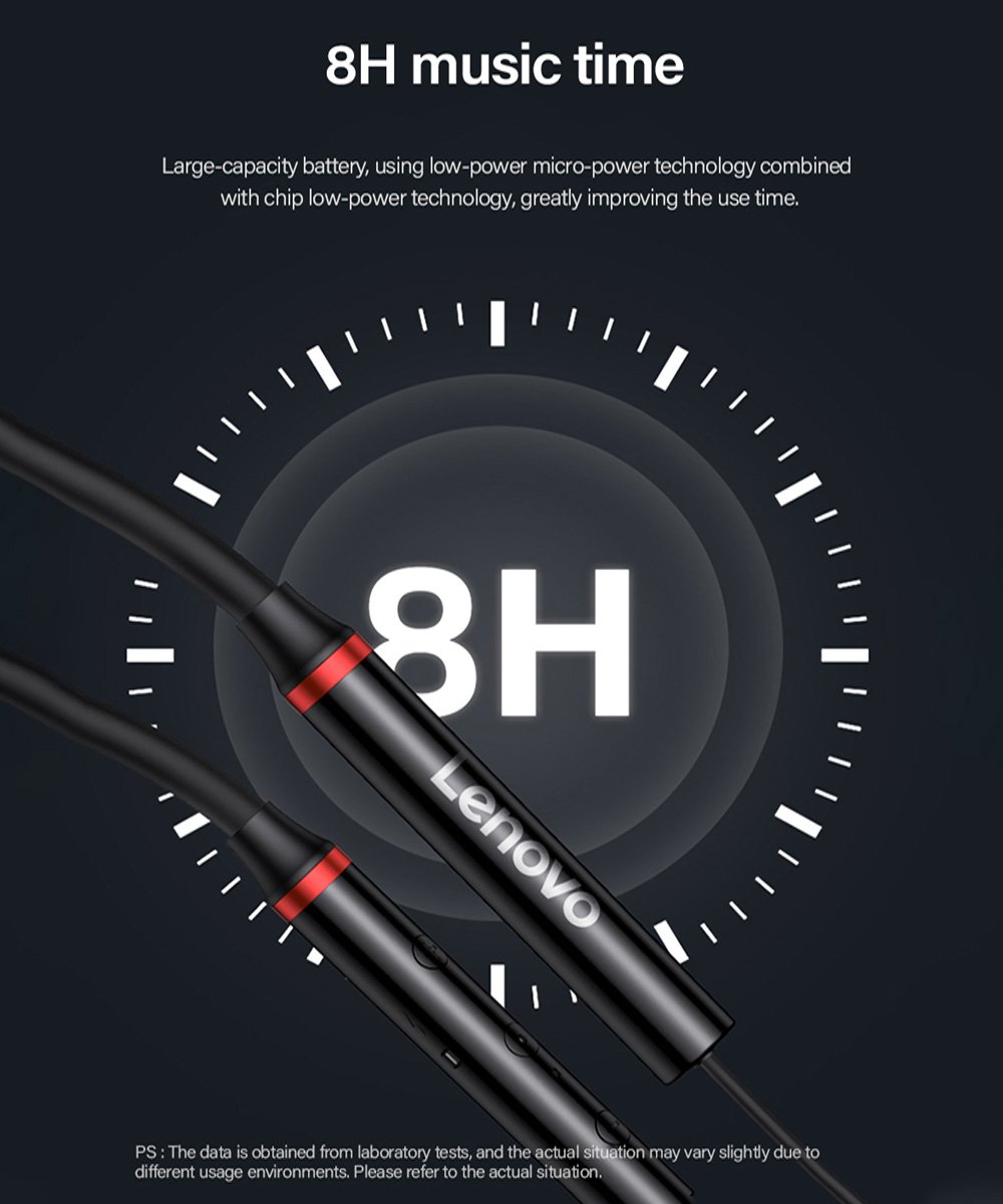 Lenovo HE05X Bluetooth Earphone Neck Hanging Wireless Magnetic Design Waterproof Bluetooth 5.0 Black Lenovo HE05X Bluetooth Earphone Neck Hanging Wireless Magnetic Design Waterproof Bluetooth 5.0 Black - Image 3