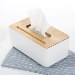 Plastic Tissue Box With Wood Cover & Mobile Stand