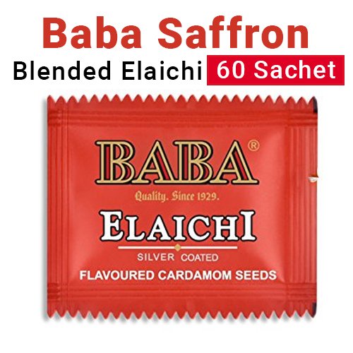 Baba Saffron Blended Elaichi Silver Coated Pack of 60 Sachet Baba Saffron Blended Elaichi Silver Coated Pack of 60 Sachet