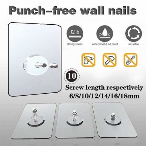 10x Punch Free Self Adhesive Screw Sticker Wall Hanging Sucker Hook Nail Holder