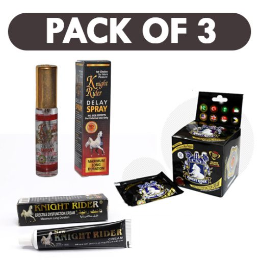 Combo Deal Super Knight Rider Pack of 3 Cream, Spray & Condom