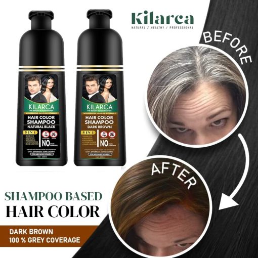 Kilarca 5 in 1 Hair Color Shampoo Natural & Healthy with Ginger Essence & Vitamin E 200 ML – Dark Brown