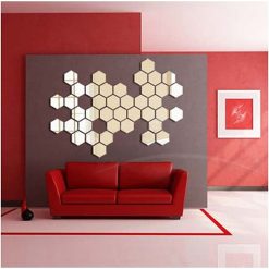 Hexagon 3D Mirror Wall Stickers For Home Decoration 24 Pcs Silver
