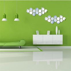 Hexagon 3D Mirror Wall Stickers For Home Decoration 24 Pcs Silver