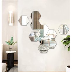 Hexagon 3D Mirror Wall Stickers For Home Decoration 24 Pcs Silver