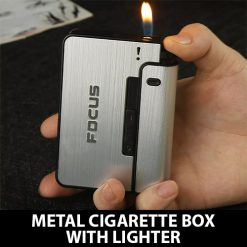 FOCUS Portable Metal Cigarette Box With Kerosene Oil Lighter 10pcs Cigarette Holder Case