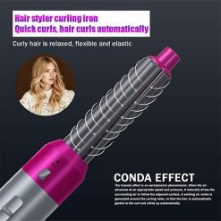 5 in 1 Professional Hair Dryer Straightener Negative Ion Comb for Rotating Straightening, Curling, Salon Hot Air Brush, Hair Curler with Various Brush Heads