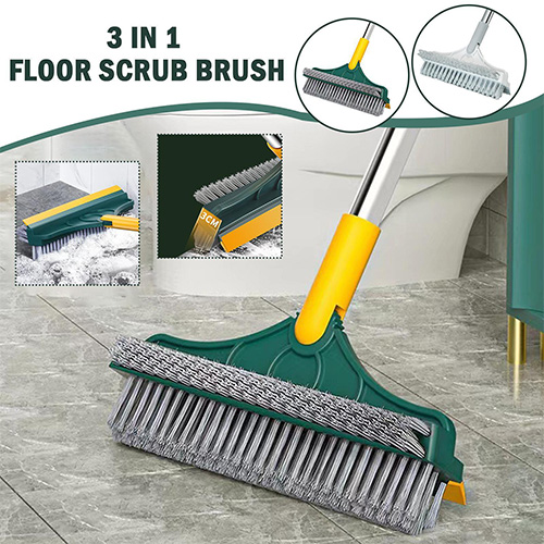 Bathroom Cleaning Brush  2in1 Floor Scrub with Wiper