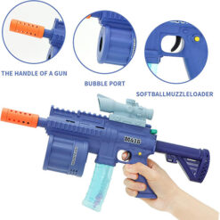 Bubble Gun with Foam Dart Blaster, Music & Light Bubble Blower with 2 Bottles of Bubble Solution (50ml), 8 Soft Bombs