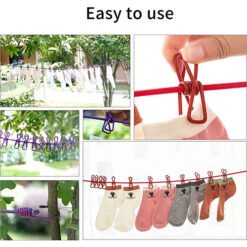 Cloth Drying Rope with Hooks Portable Travel Clothesline Adjustable Elastic Travel Camping Retractable Clothes line with 12 Clips