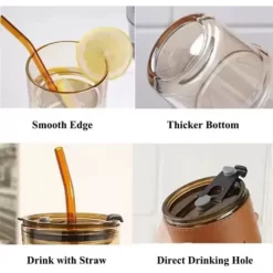 Alternative view of Glass Tumbler with Straw and Lid Glass Cup with Leather Sleeve