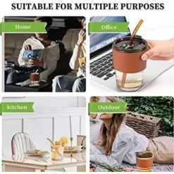 Glass Tumbler with Straw and Lid Glass Cup with Leather Sleeve