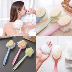 Multifunctional Long Handle Soft Hair Bath Brush With Loofah 2-in-1 Back Scrubber And Exfoliator Pack of 2 PCs