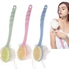 Multi-functional Long Handle Soft Hair Bath Brush With Loofah - No Power Needed, 2-in-1 Back Scrubber And Exfoliator Pack of 2 PCs