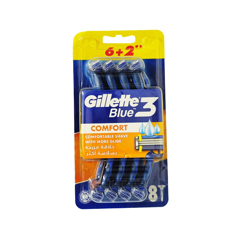 Gillette Blue 3 Comfort Mens Razor Blades 8 Razors Set 6+2 Gillette Blue 3 Comfort Mens Razor Blades 8 Razors Set 6+2