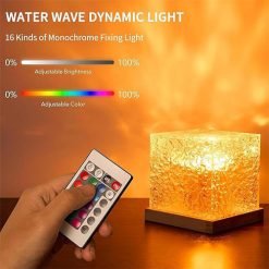Water Light Cube Lamp – 16-Color Remote Control Acrylic Night Light | USB Rechargeable Crystal Mood Lamp for Home & Decor
