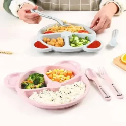 Pack of 5pcs Multicolor Portable Kids Portion Plate Set with Spoon & Fork Pack of 5pcs Multicolor Portable Kids Portion Plate Set with Spoon & Fork