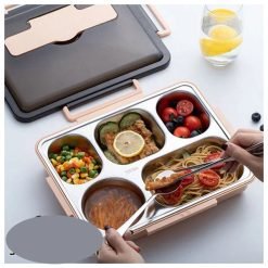 High Quality Stainless Steel Lunch Box with Airtight Lid, Spoon, Chopsticks & Mobile Holder