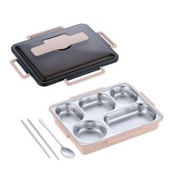 High Quality Stainless Steel Lunch Box with Airtight Lid, Spoon, Chopsticks & Mobile Holder