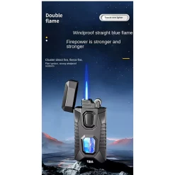 Cigarette Cigar Lighter Torch Double Flame Butane Gas Windproof Metal Lighter