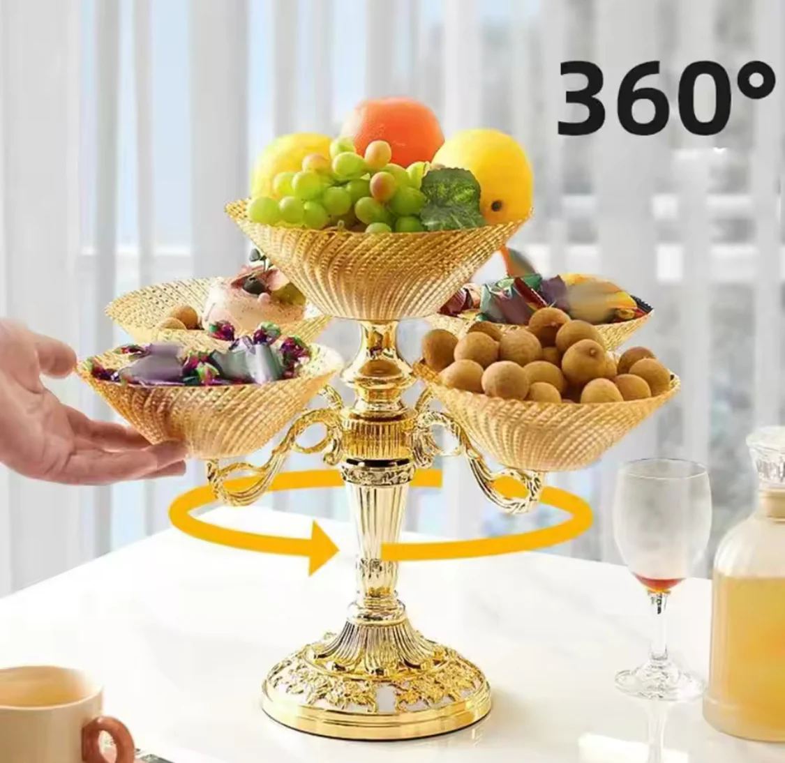 Vintage Style Rotating Fruit Tray with Stand – Luxury Snack & Dried Fruit Serving Plate Vintage Style Rotating Fruit Tray with Stand – Luxury Snack & Dried Fruit Serving Plate - Image 2