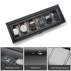 Premium PU Leather Watch Storage Box – Unisex Organizer with Lock & Transparent Display Window 6 Slots
