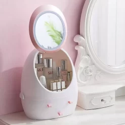 360 Rotating LED Mirror Makeup Organizer