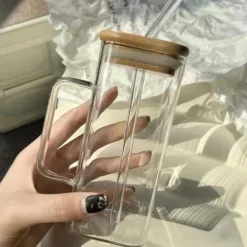 Glass Coffee Cup with Bamboo Lid and Straw Eco-Friendly & Stylish