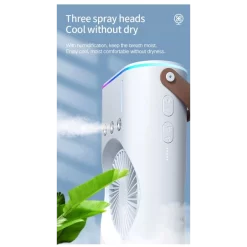 Double Head Fan & Cooler Mist with Humidifier and Swing LED Independent Dual 270° folding 3 Speed Spray Modes