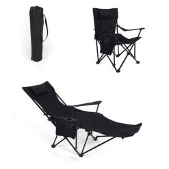 Foldable Portable Reclining Chair with Headrest, Leg Rest, Cup Holder & Side Pocket