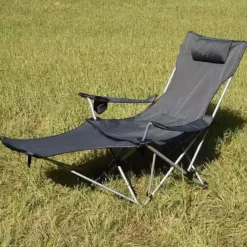 Foldable Portable Reclining Chair with Headrest, Leg Rest, Cup Holder & Side Pocket