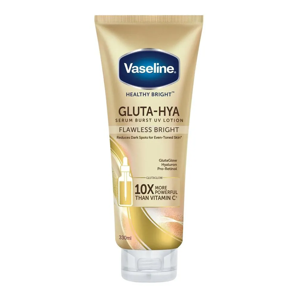 Vaseline Healthy Bright Gluta-Hya Flawless Bright Serum Burst UV Lotion, Reduces Dark Spots For Even Toned Skin, 200 ML Vaseline Healthy Bright Gluta-Hya Flawless Bright Serum Burst UV Lotion, Reduces Dark Spots For Even Toned Skin, 200 ML