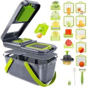 Multifunction 22-in-1 Vegetable Chopper – Adjustable Mandoline Slicer with 14 Blades