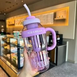 1300ml Ice Cream Cup Random Color Portable Cute Milkshake & Smoothie Drinking Bottle for Kids & Adults