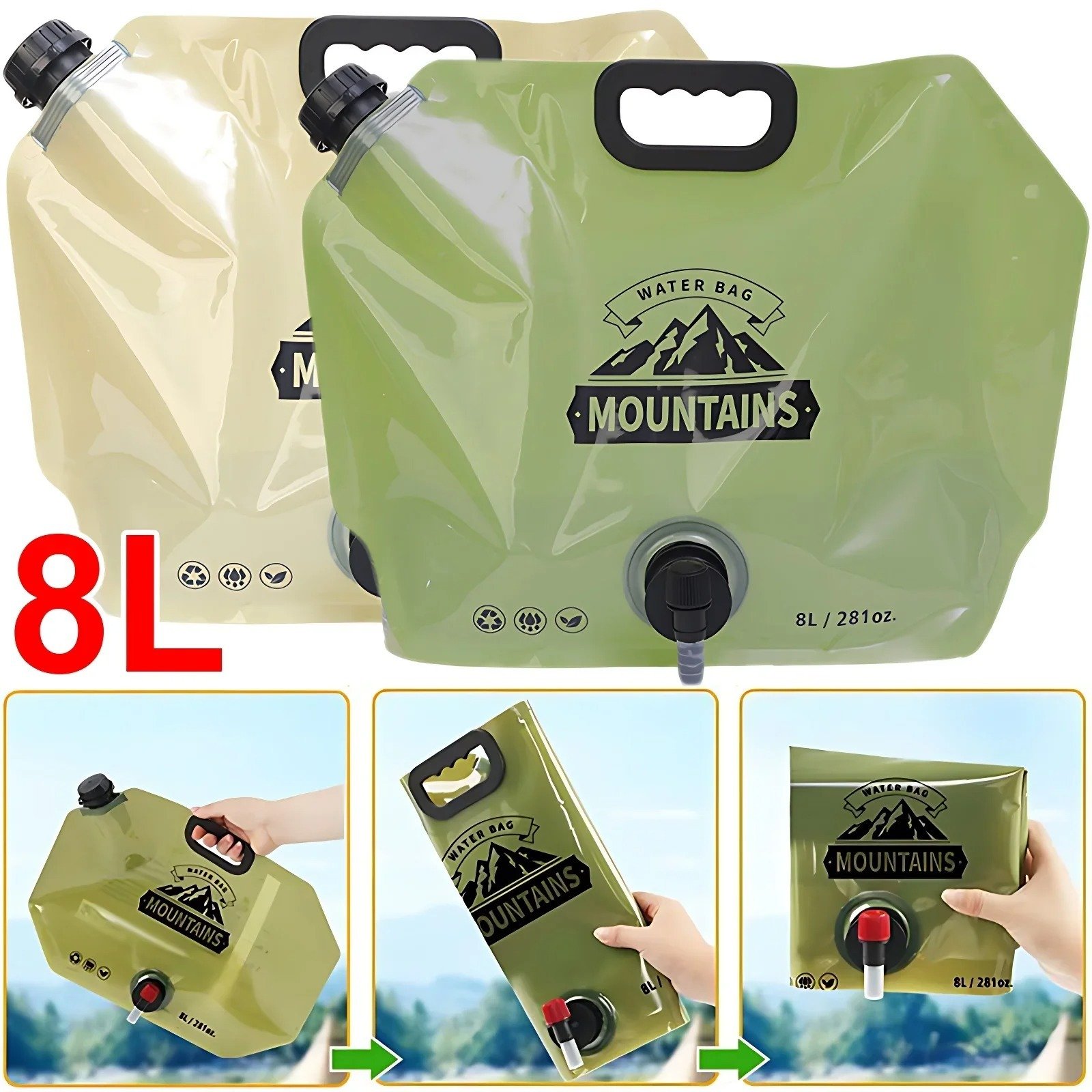 8L Foldable Water Storage Bag with Handle | Portable Camping Water Container 8L Foldable Water Storage Bag with Handle