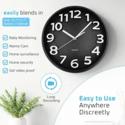 Home Page Alternative view of WiFi Spy Camera Wall Clock with Audio Recording & Long Battery Backup | Hidden Security Camera for Home & Office – Black