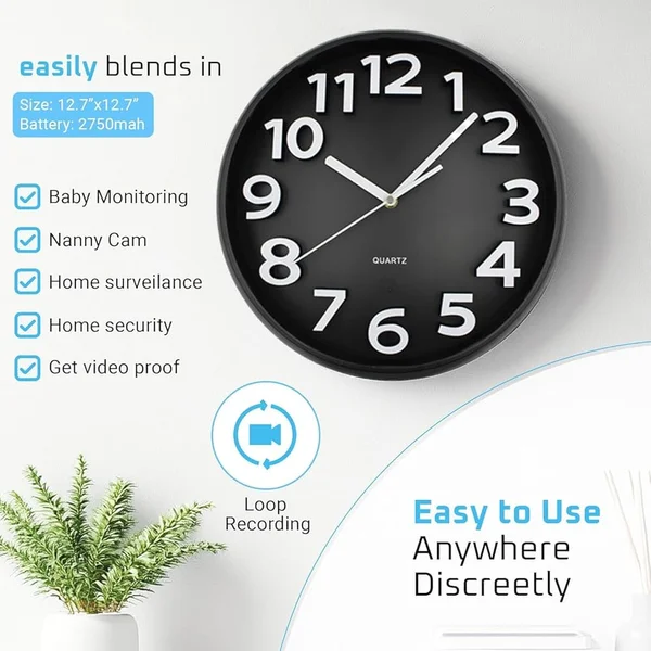 WiFi Spy Camera Wall Clock with Audio Recording & Long Battery Backup | Hidden Security Camera for Home & Office – Black WiFi Spy Camera Wall Clock with Audio Recording & Long Battery Backup | Hidden Security Camera for Home & Office – Black - Image 2
